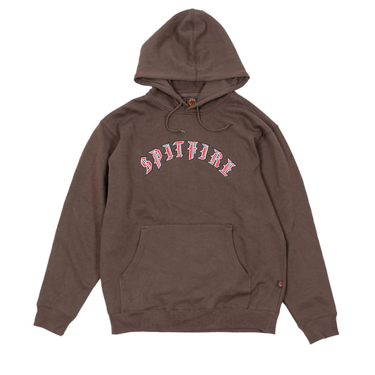 Spitfire-Old English-Embroidered-Brown-Hooded Sweatshirt