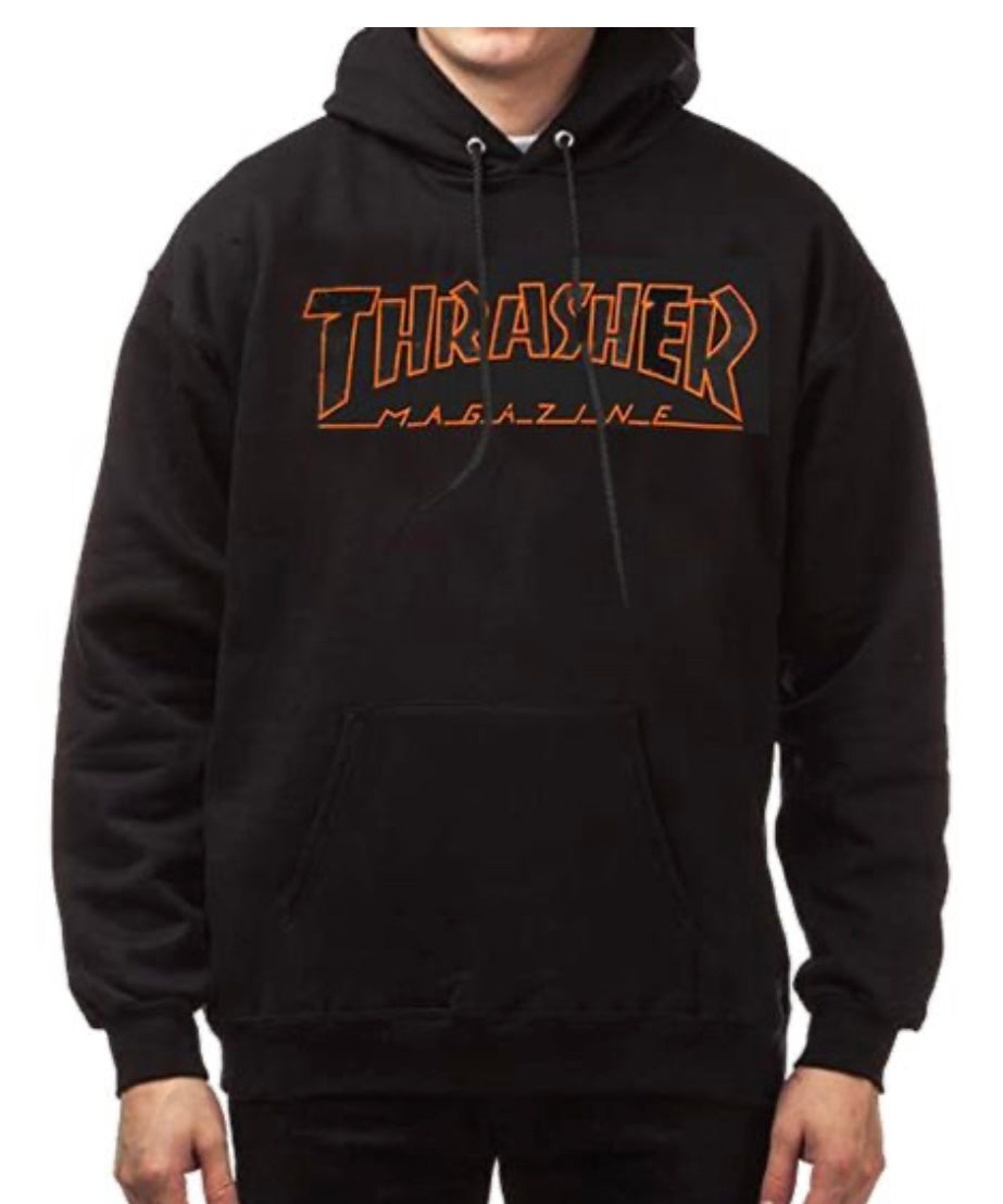Thrasher-Outlined Black/Orange-Hooded Sweatshirt